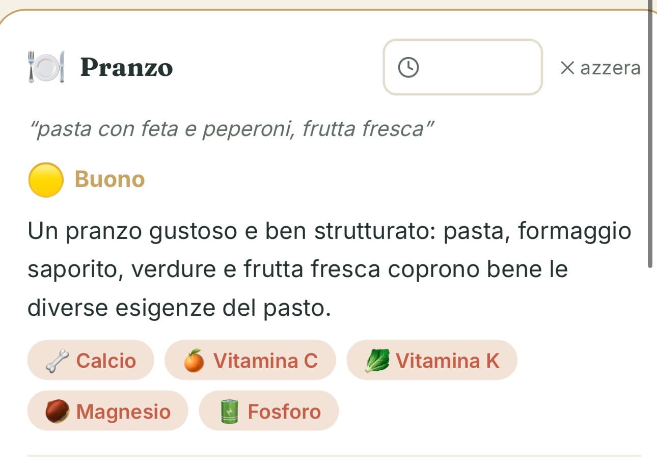 Schermata del diario Nutrisitter: la valutazione educativa di un pranzo